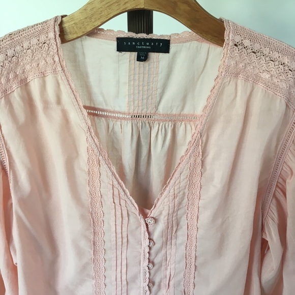 SANCTUARY cotton blouse with lace details and 3/4 sleeve. Size M. EUC - Picture 4 of 8